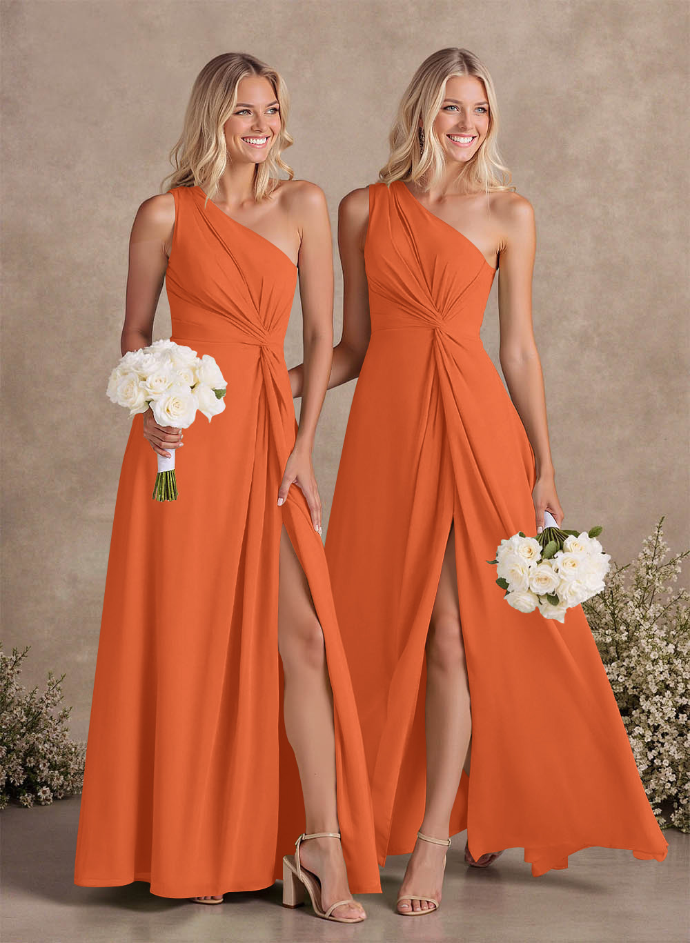 Modest One-Shoulder Sleeveless Chiffon Bridesmaid Dresses With Twisted Knot, product image 35