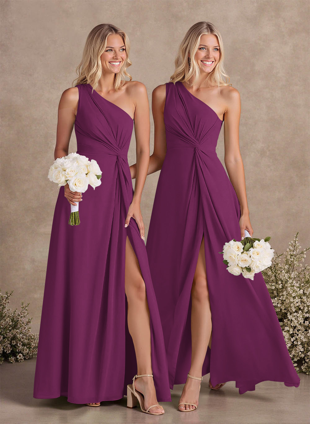Modest One-Shoulder Sleeveless Chiffon Bridesmaid Dresses With Twisted Knot, product image 65