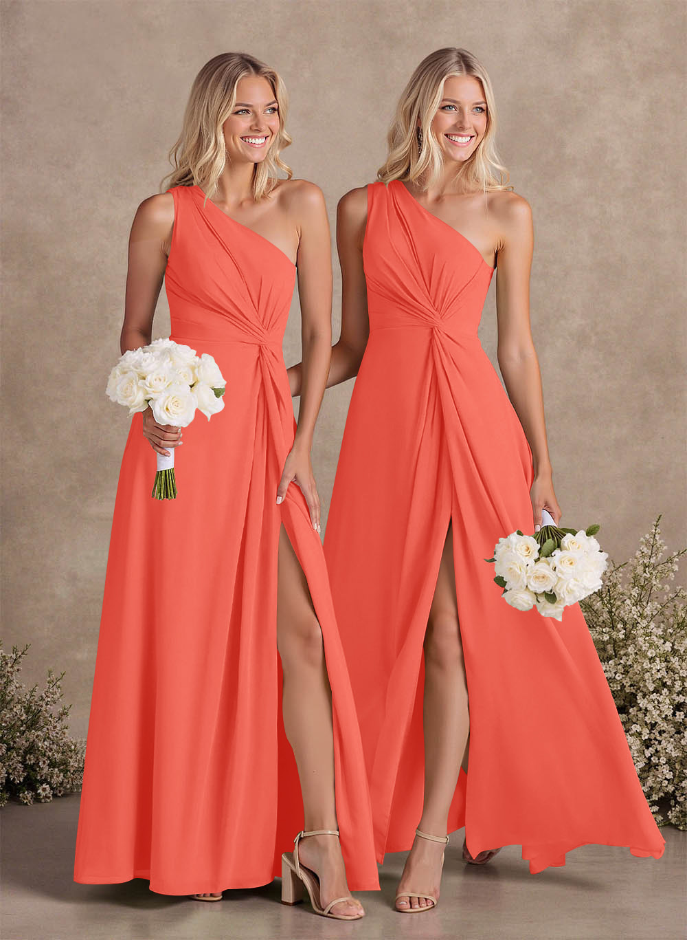Modest One-Shoulder Sleeveless Chiffon Bridesmaid Dresses With Twisted Knot, product image 33