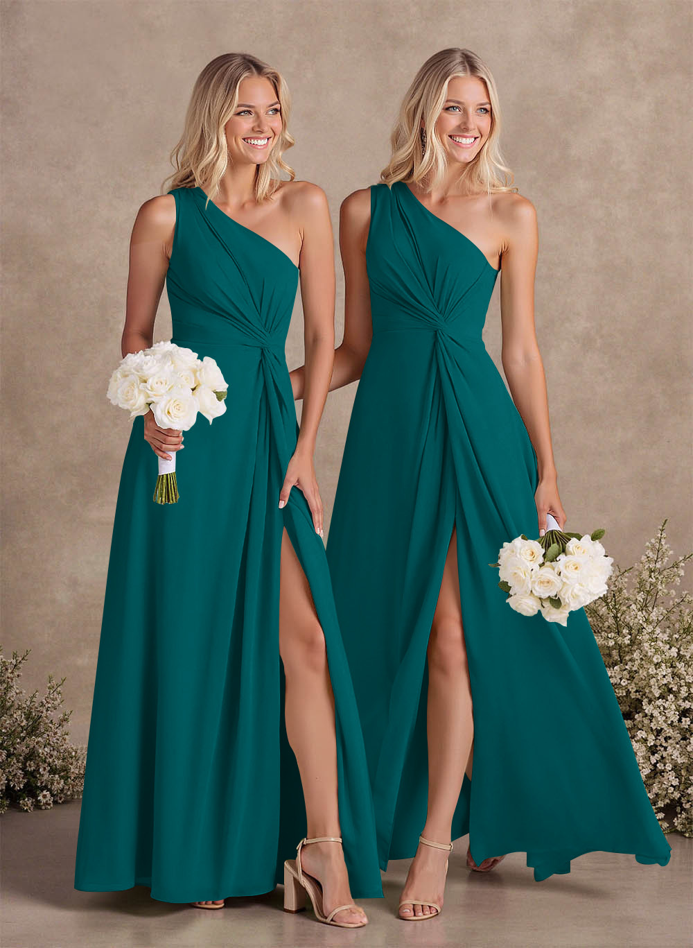 Modest One-Shoulder Sleeveless Chiffon Bridesmaid Dresses With Twisted Knot, product image 53