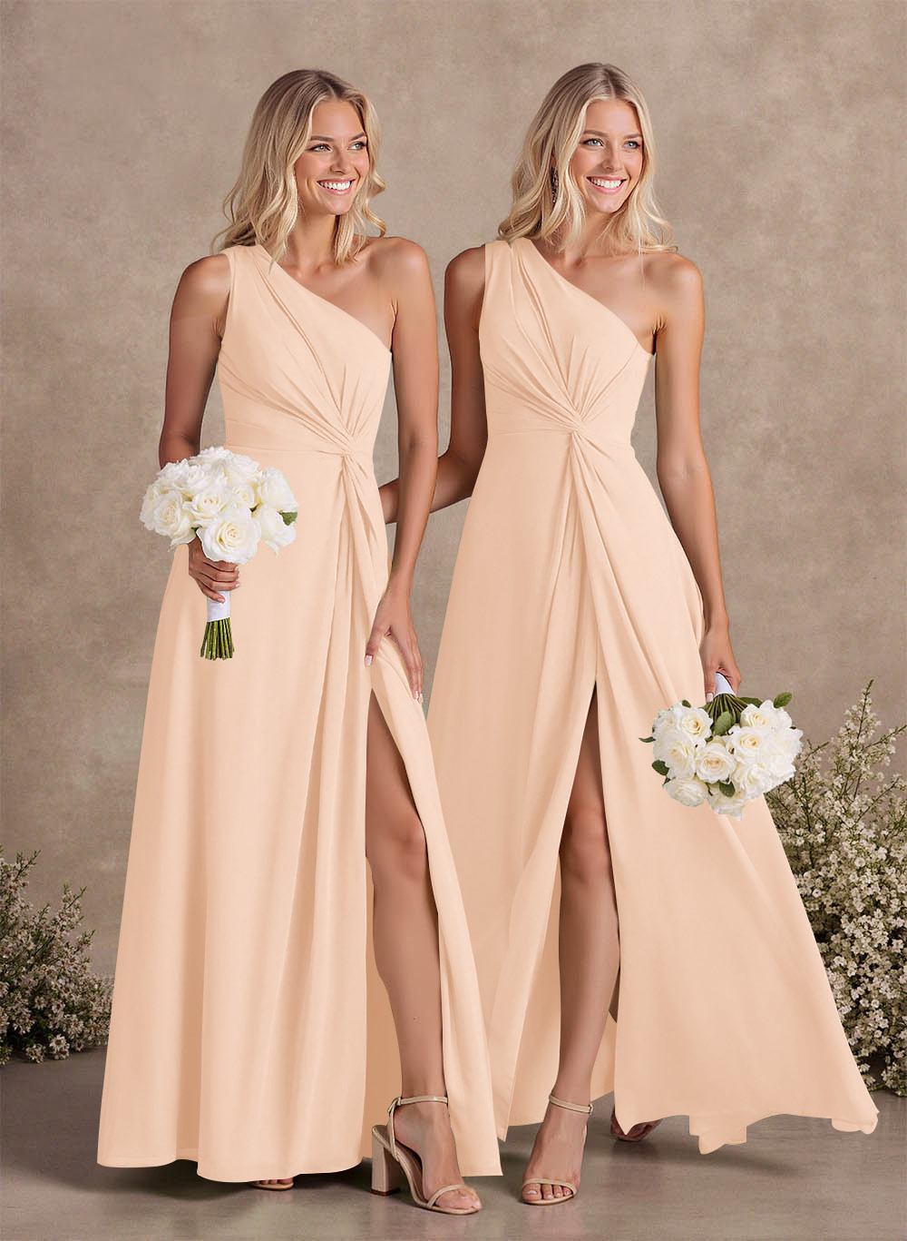 Modest One-Shoulder Sleeveless Chiffon Bridesmaid Dresses With Twisted Knot, product image 98