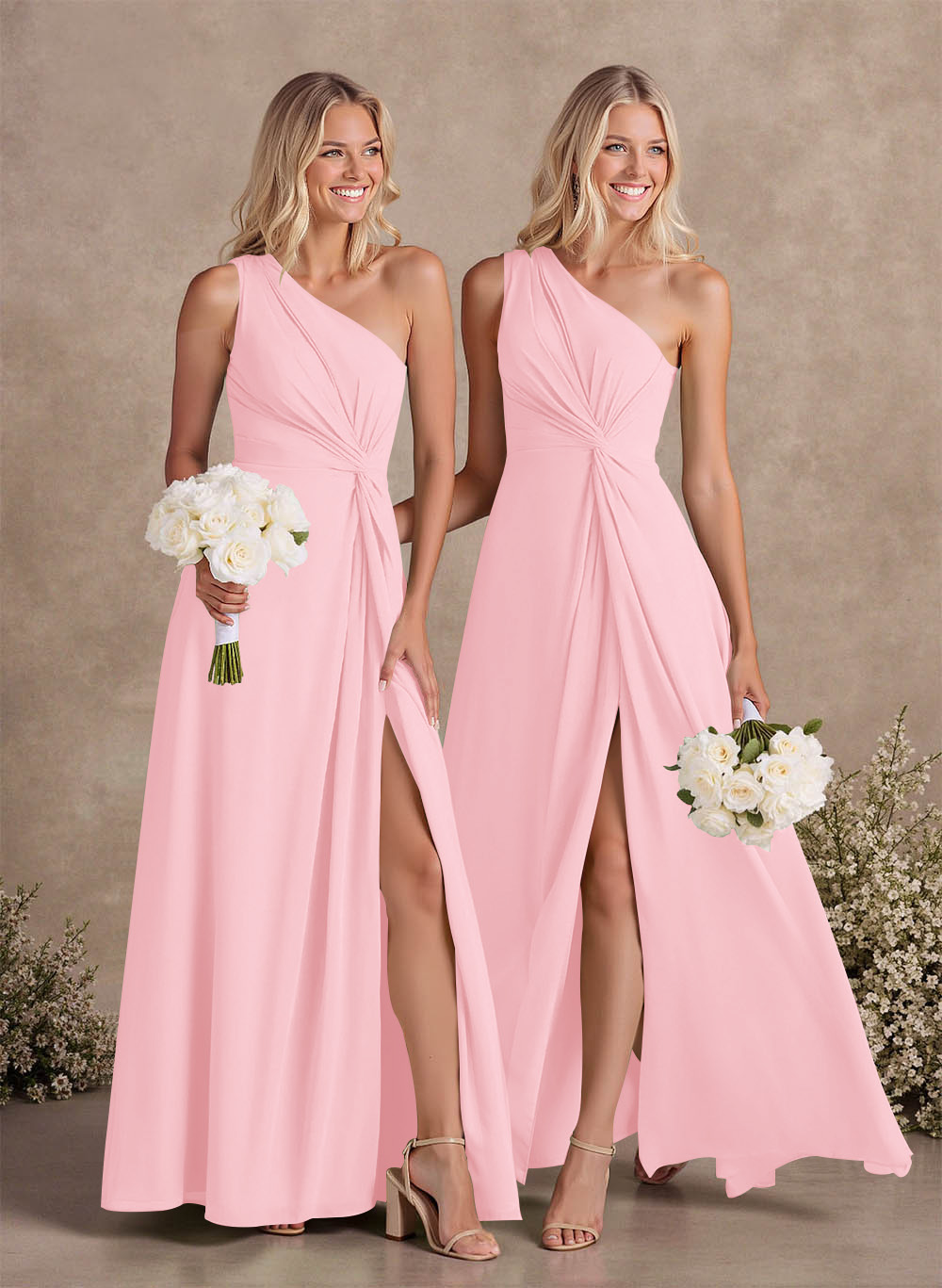 Modest One-Shoulder Sleeveless Chiffon Bridesmaid Dresses With Twisted Knot, product image 91