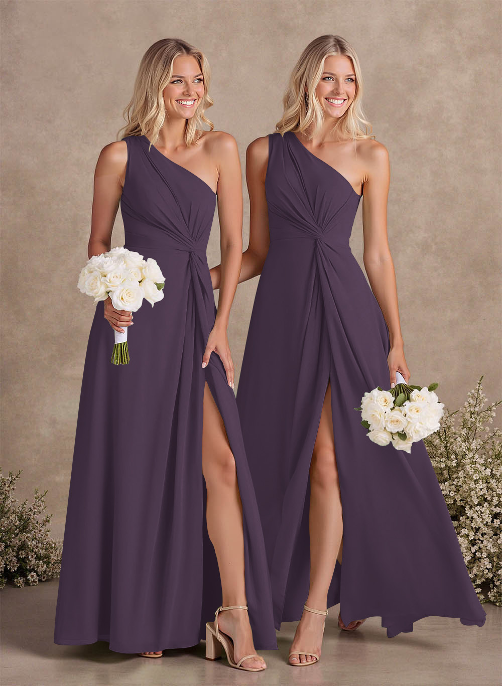 Modest One-Shoulder Sleeveless Chiffon Bridesmaid Dresses With Twisted Knot, product image 69