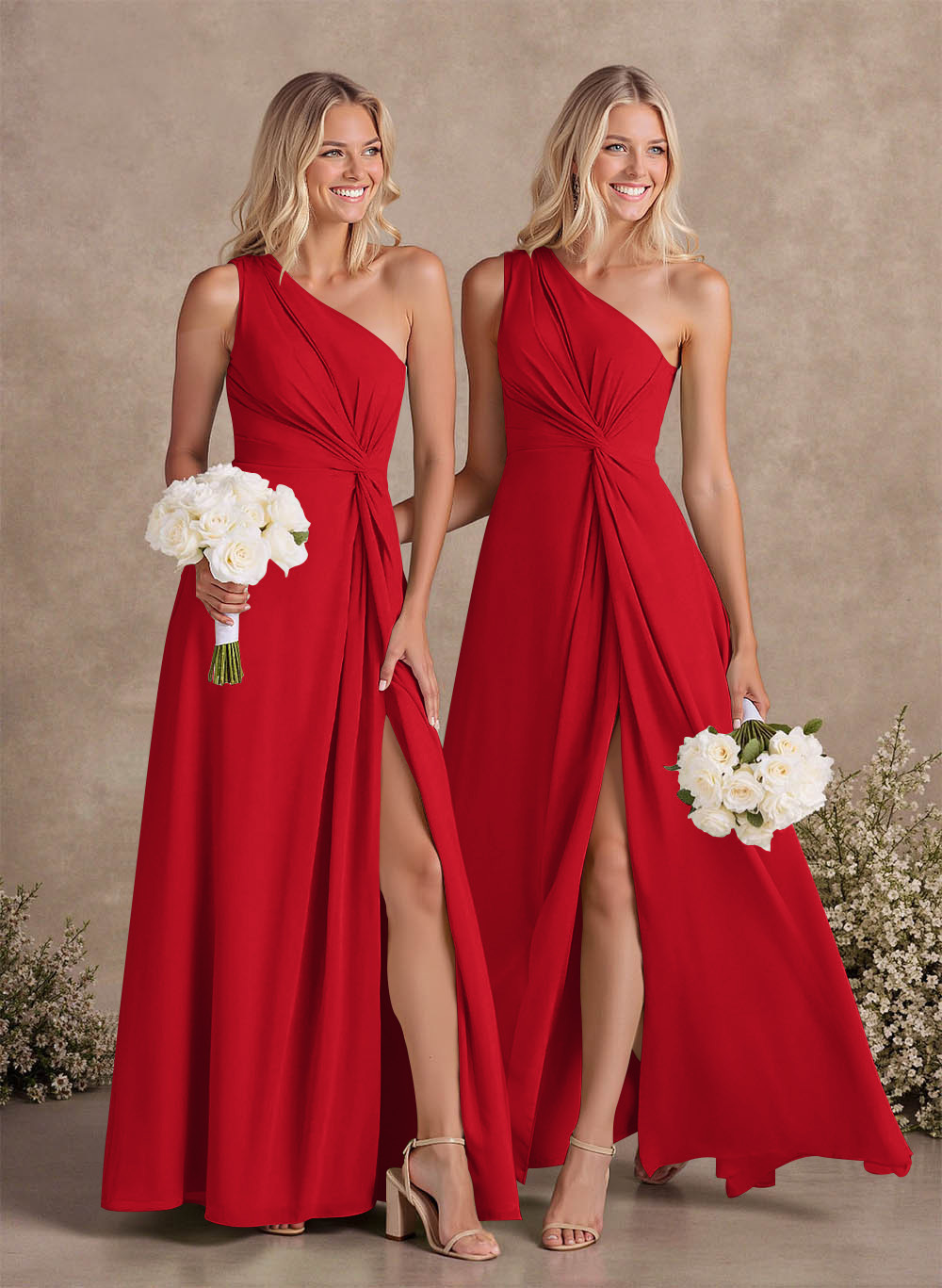 Modest One-Shoulder Sleeveless Chiffon Bridesmaid Dresses With Twisted Knot, product image 106