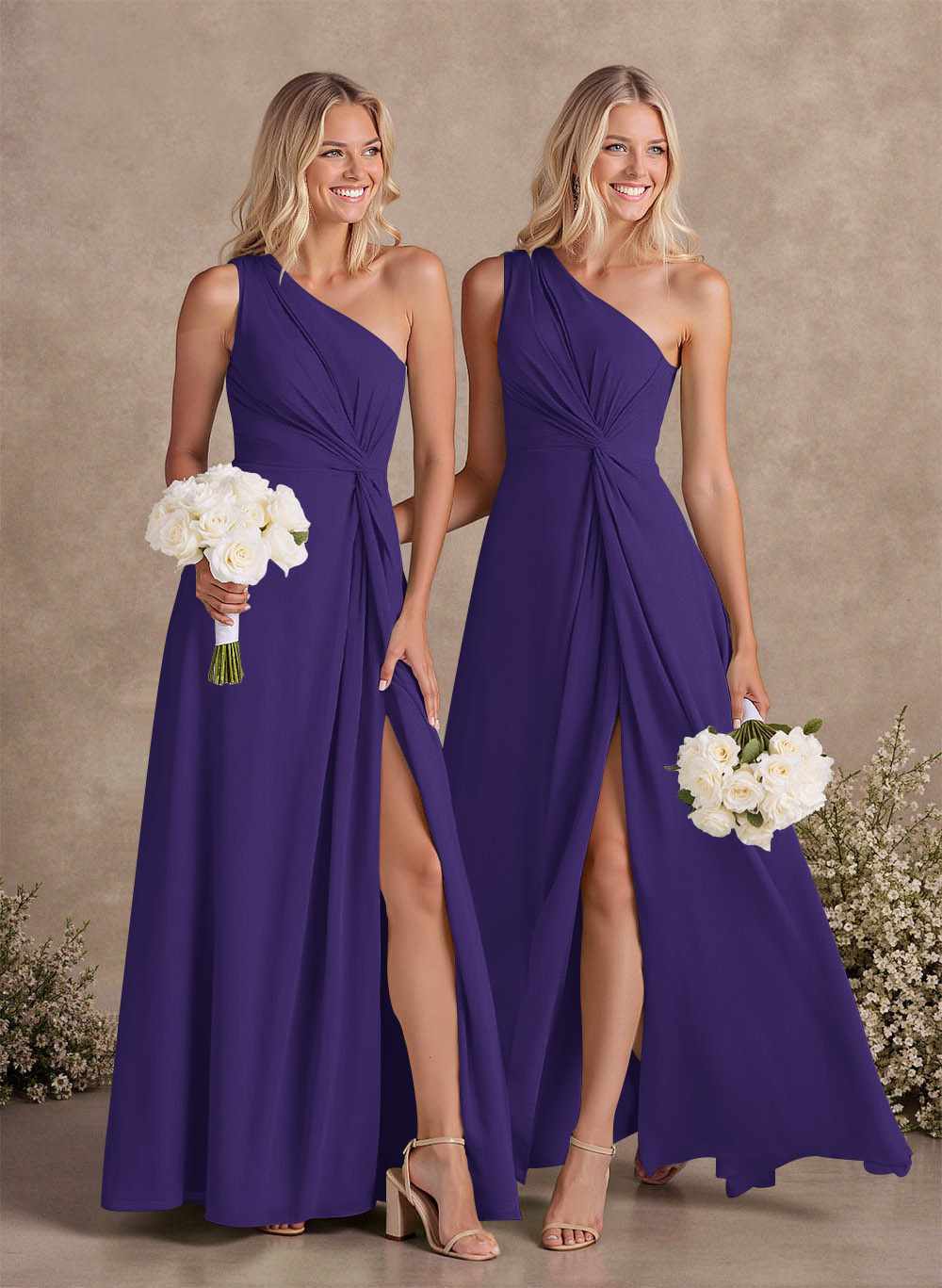 Modest One-Shoulder Sleeveless Chiffon Bridesmaid Dresses With Twisted Knot, product image 59