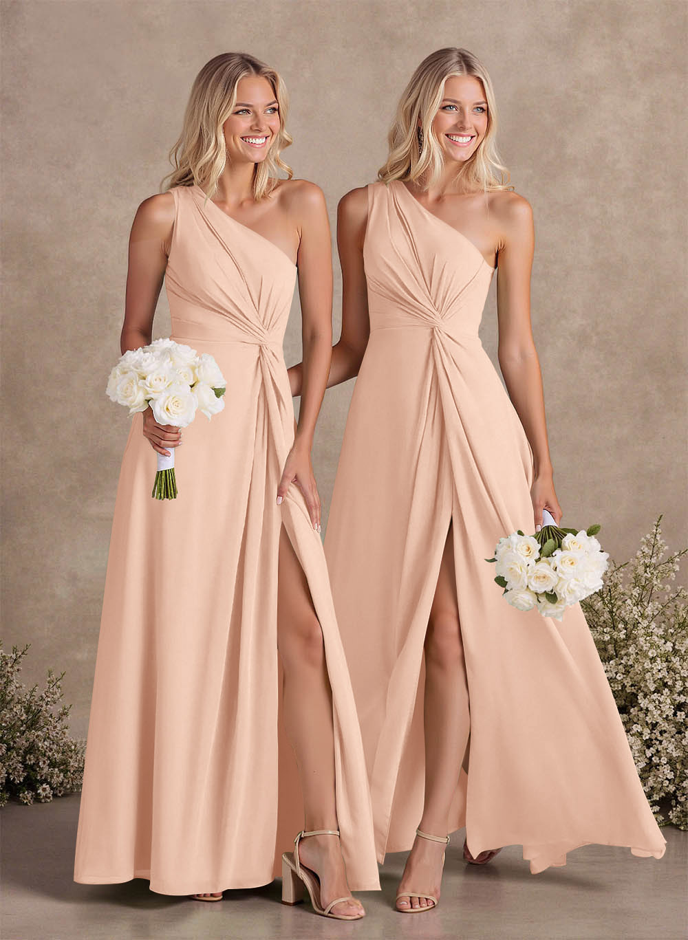 Modest One-Shoulder Sleeveless Chiffon Bridesmaid Dresses With Twisted Knot, product image 13