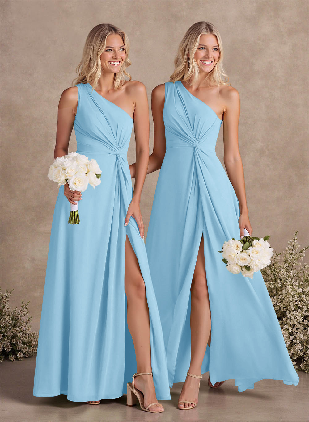 Modest One-Shoulder Sleeveless Chiffon Bridesmaid Dresses With Twisted Knot, product image 118