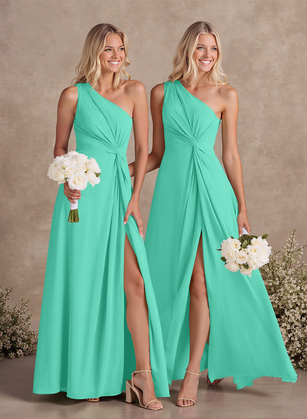 Modest One-Shoulder Sleeveless Chiffon Bridesmaid Dresses With Twisted Knot, product image 45