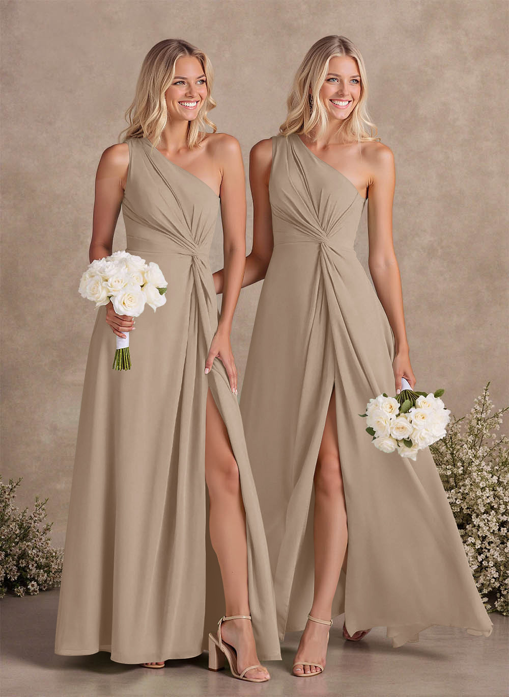 Modest One-Shoulder Sleeveless Chiffon Bridesmaid Dresses With Twisted Knot, product image 41