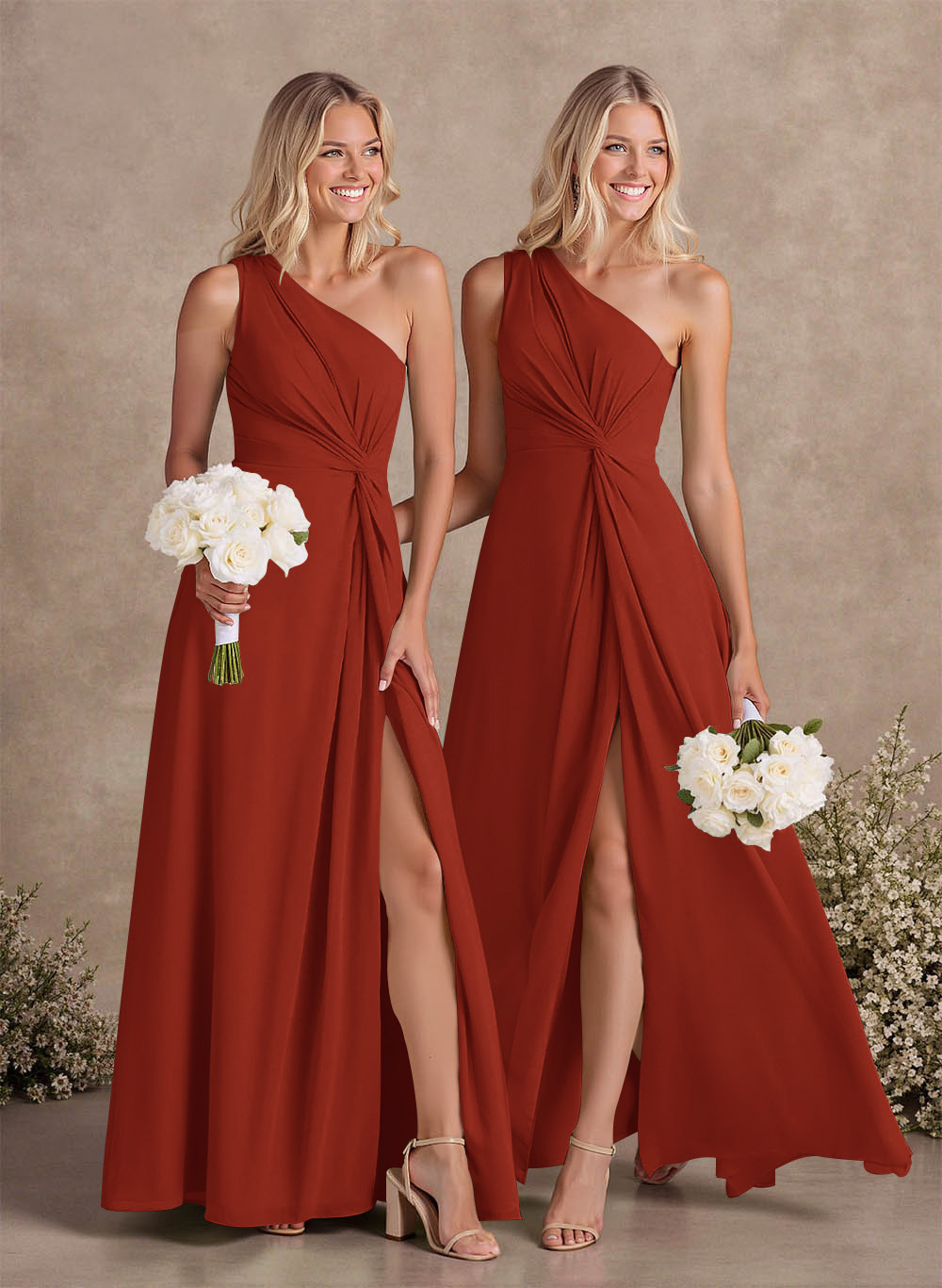 Modest One-Shoulder Sleeveless Chiffon Bridesmaid Dresses With Twisted Knot, product image 104