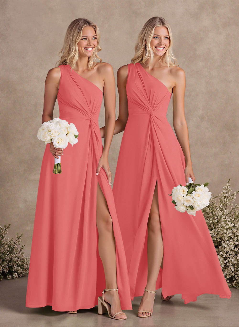 Modest One-Shoulder Sleeveless Chiffon Bridesmaid Dresses With Twisted Knot, product image 102