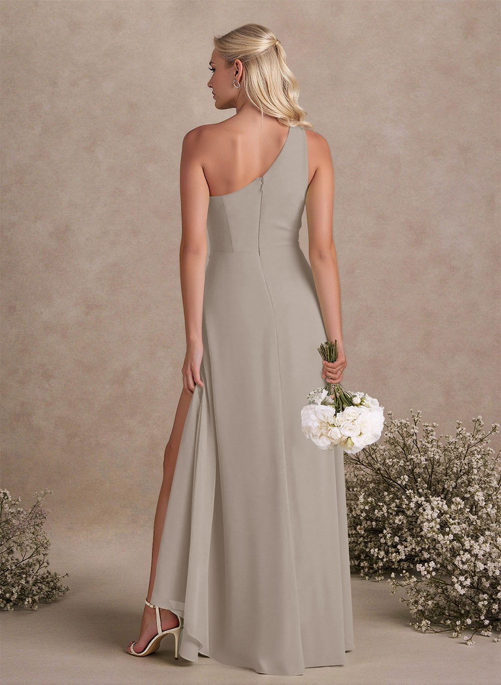Modest One-Shoulder Sleeveless Chiffon Bridesmaid Dresses With Twisted Knot, product image 18