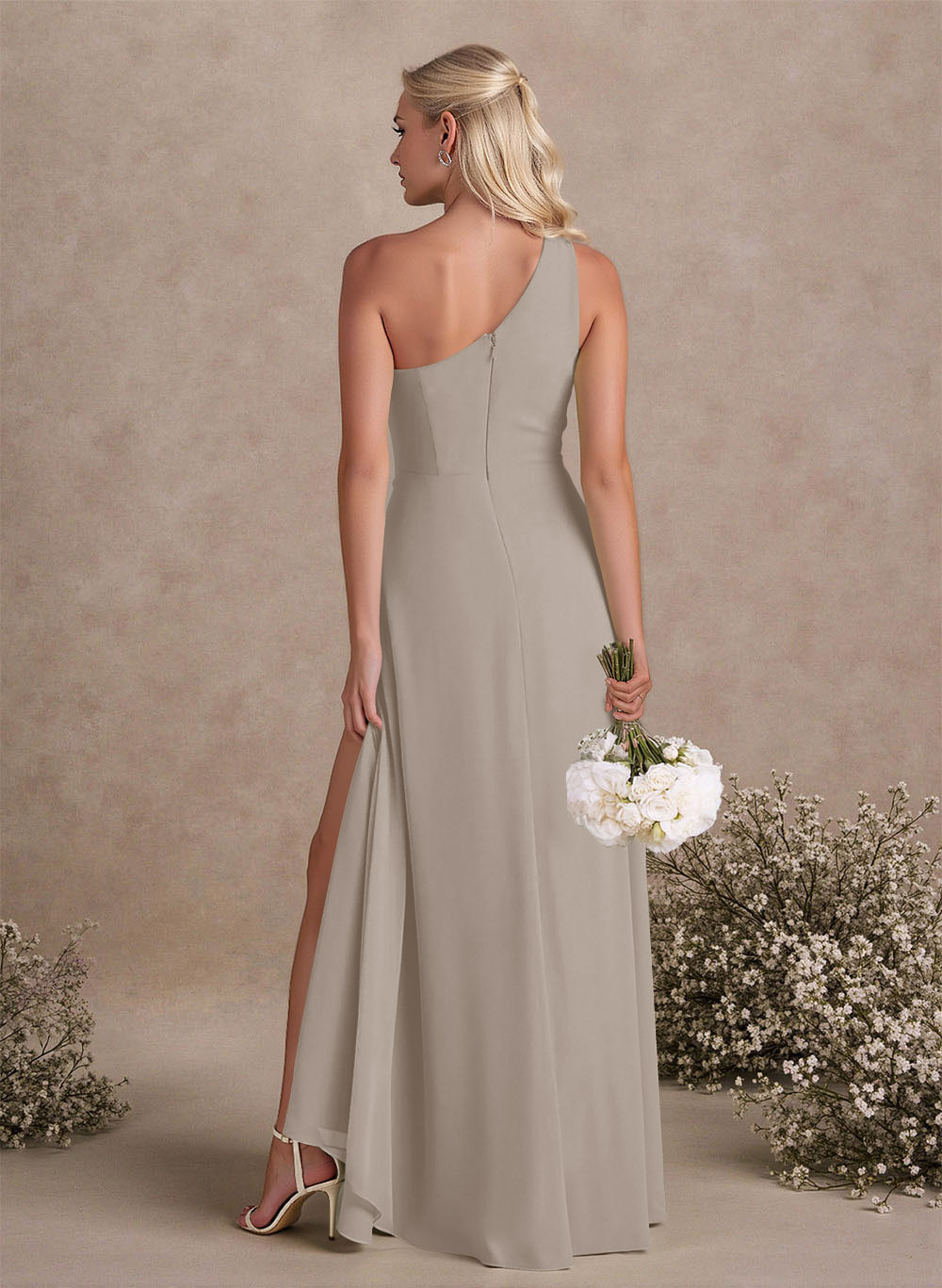 Modest One-Shoulder Sleeveless Chiffon Bridesmaid Dresses With Twisted Knot, product image 18