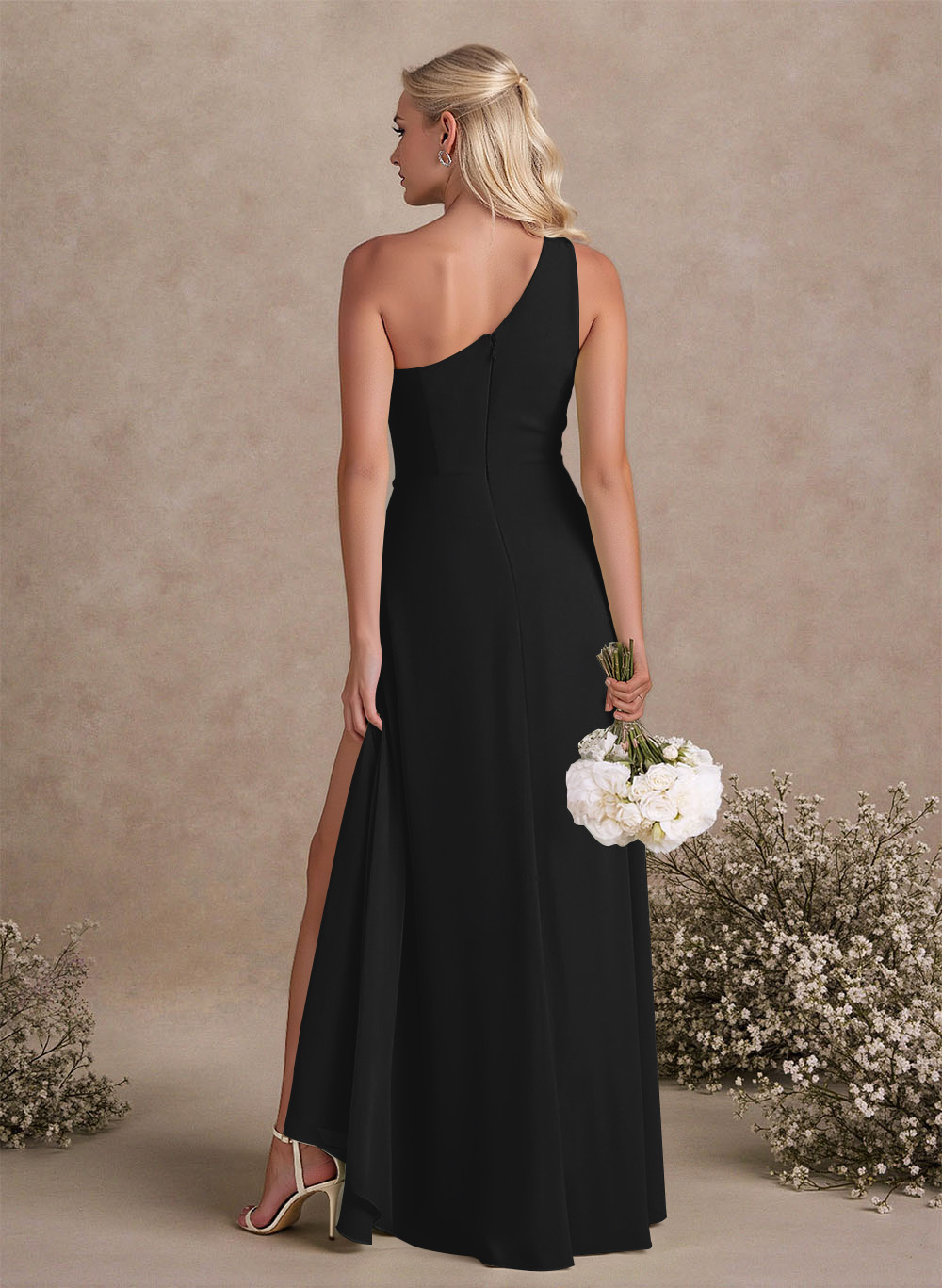 Modest One-Shoulder Sleeveless Chiffon Bridesmaid Dresses With Twisted Knot, product image 22