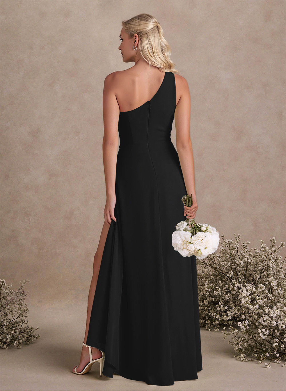 Modest One-Shoulder Sleeveless Chiffon Bridesmaid Dresses With Twisted Knot, product image 22