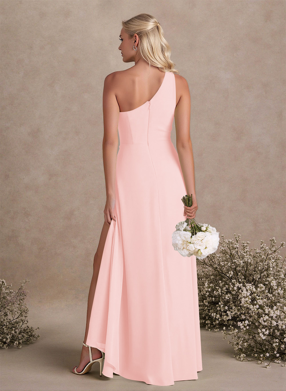 Modest One-Shoulder Sleeveless Chiffon Bridesmaid Dresses With Twisted Knot, product image 88