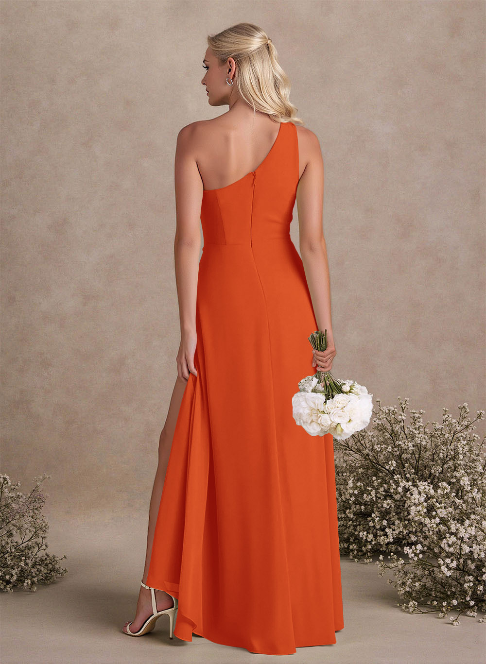 Modest One-Shoulder Sleeveless Chiffon Bridesmaid Dresses With Twisted Knot, product image 16