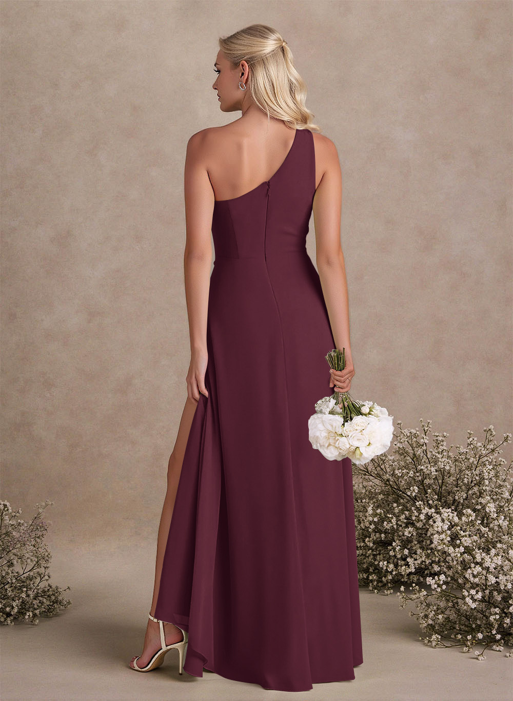 Modest One-Shoulder Sleeveless Chiffon Bridesmaid Dresses With Twisted Knot, product image 115