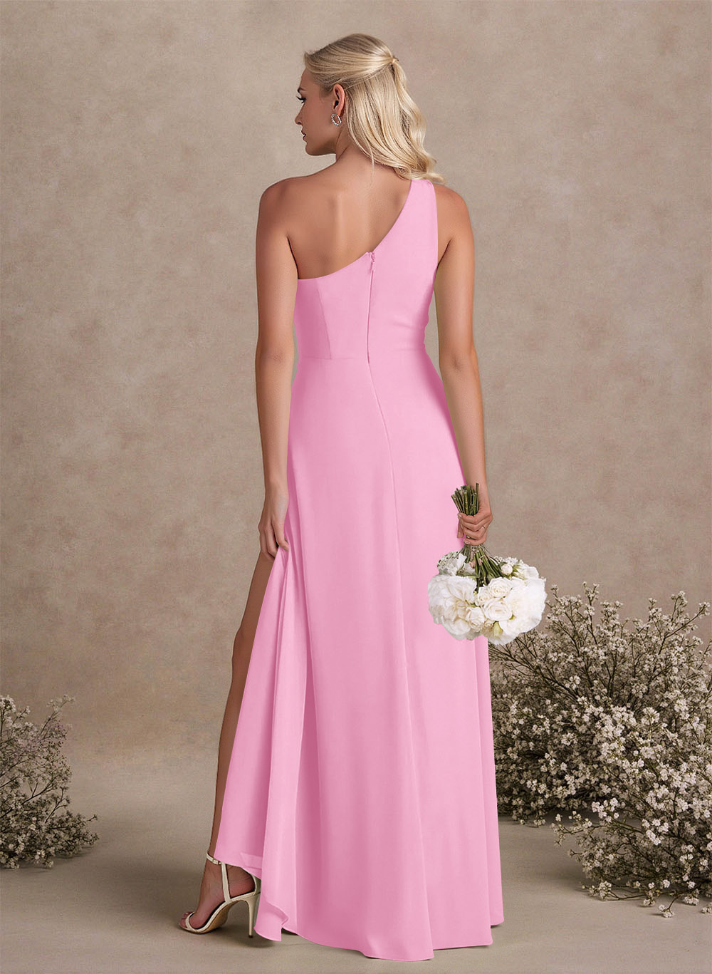 Modest One-Shoulder Sleeveless Chiffon Bridesmaid Dresses With Twisted Knot, product image 86