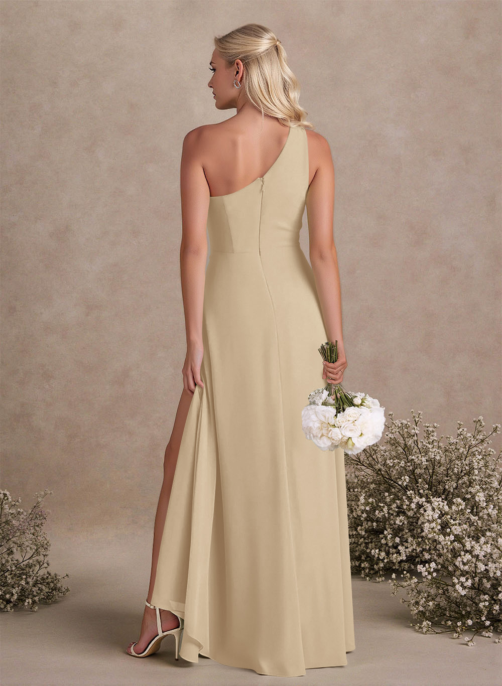 Modest One-Shoulder Sleeveless Chiffon Bridesmaid Dresses With Twisted Knot, product image 44