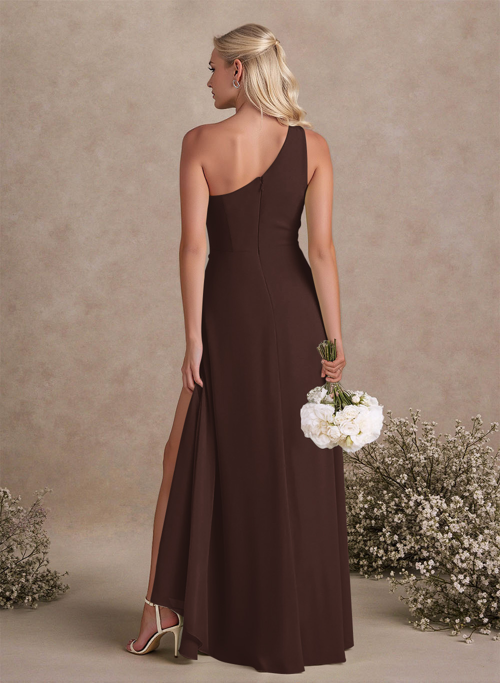 Modest One-Shoulder Sleeveless Chiffon Bridesmaid Dresses With Twisted Knot, product image 32