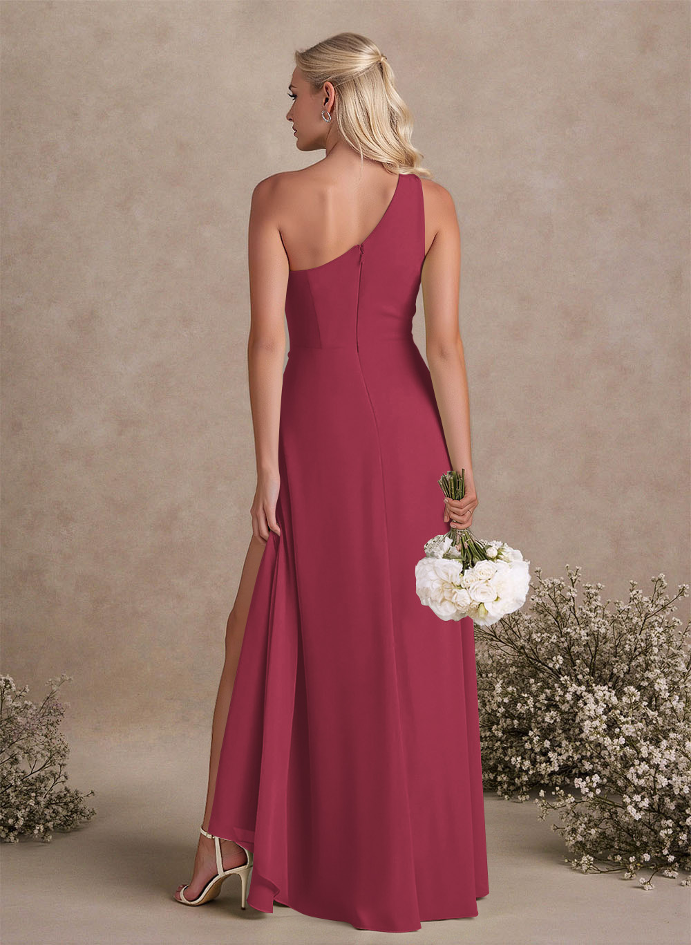 Modest One-Shoulder Sleeveless Chiffon Bridesmaid Dresses With Twisted Knot, product image 111