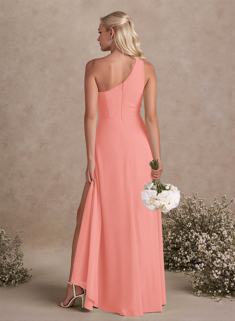 Modest One-Shoulder Sleeveless Chiffon Bridesmaid Dresses With Twisted Knot, product image 90