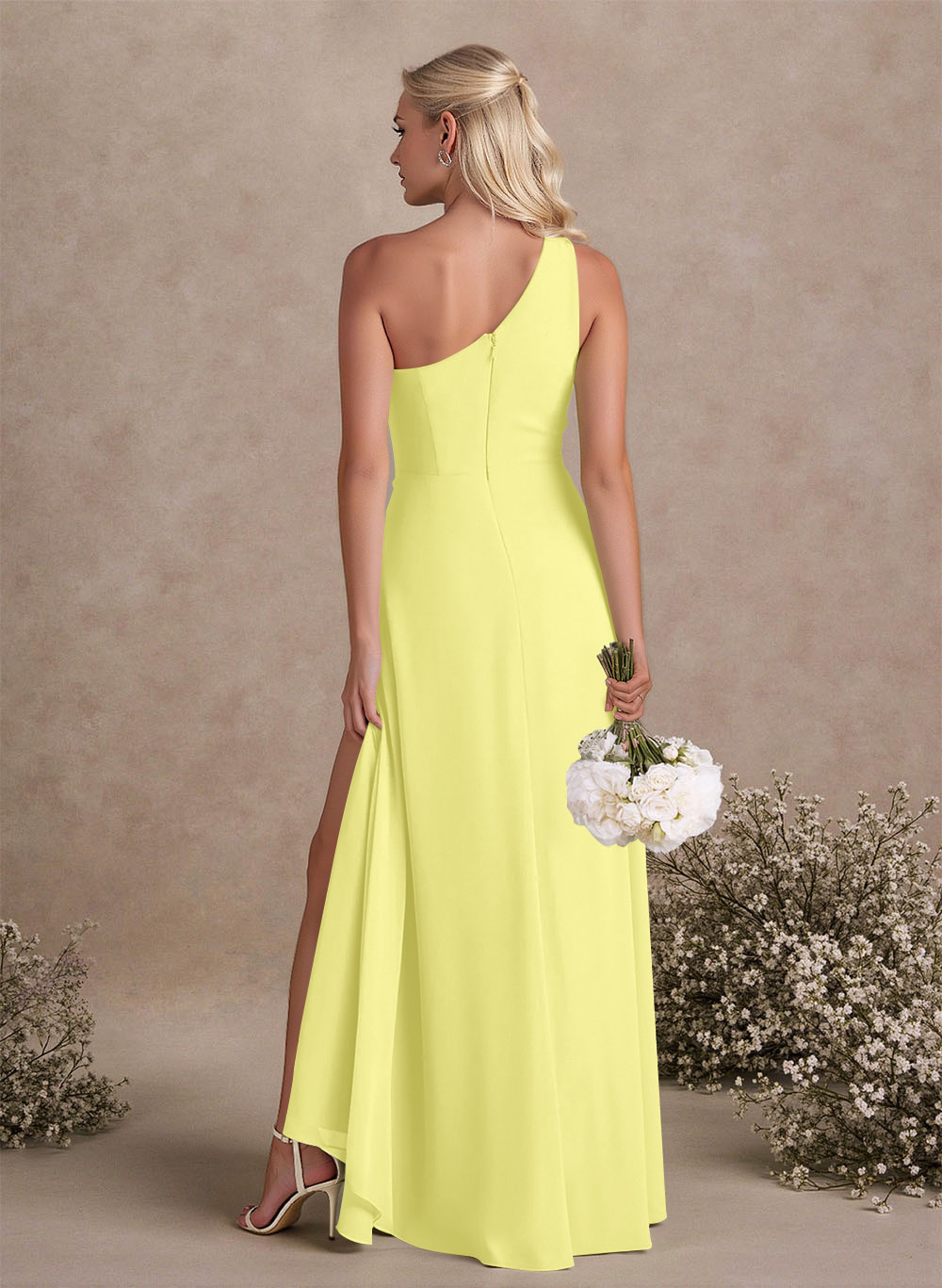 Modest One-Shoulder Sleeveless Chiffon Bridesmaid Dresses With Twisted Knot, product image 40