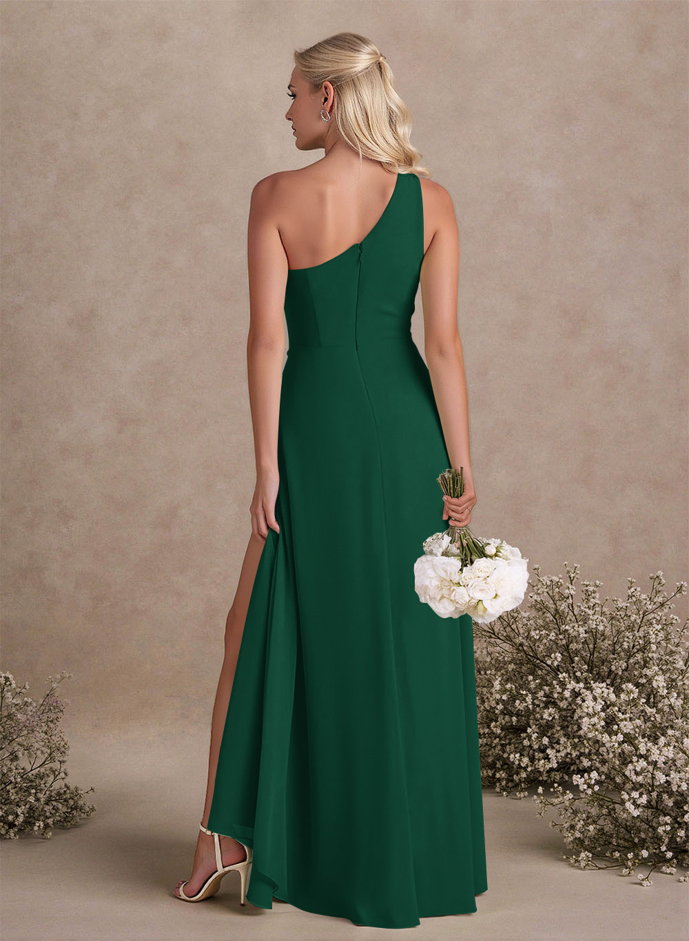 Modest One-Shoulder Sleeveless Chiffon Bridesmaid Dresses With Twisted Knot, product image 58