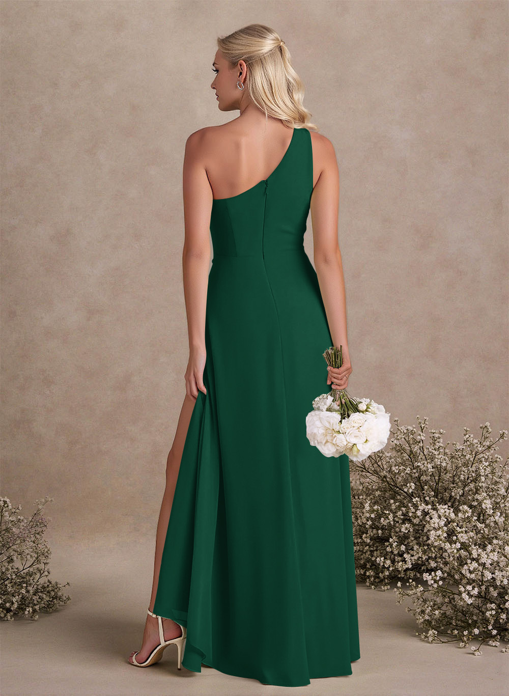 Modest One-Shoulder Sleeveless Chiffon Bridesmaid Dresses With Twisted Knot, product image 58