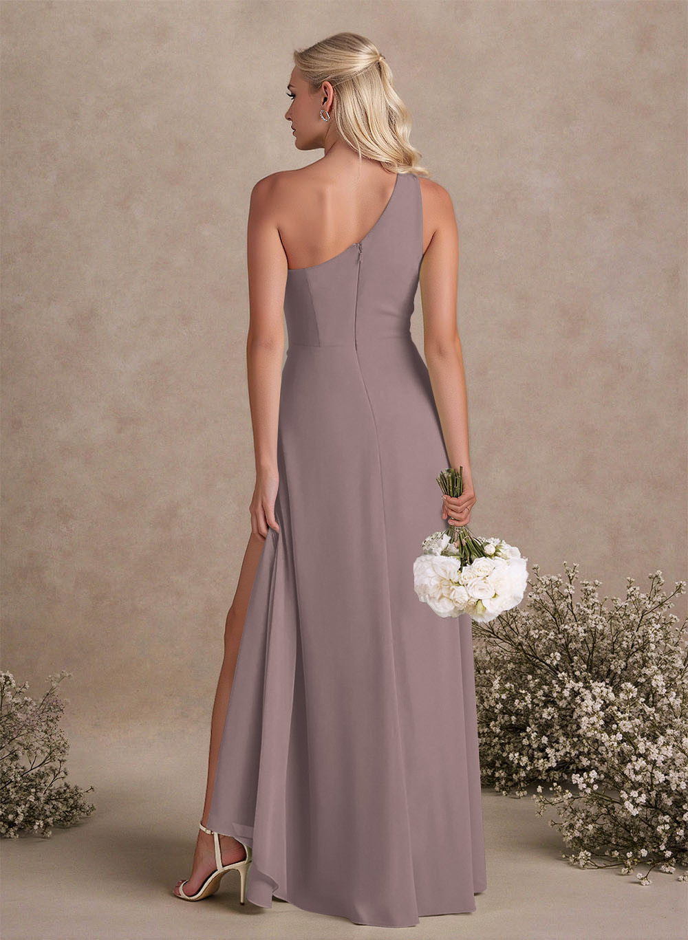 Modest One-Shoulder Sleeveless Chiffon Bridesmaid Dresses With Twisted Knot, product image 84