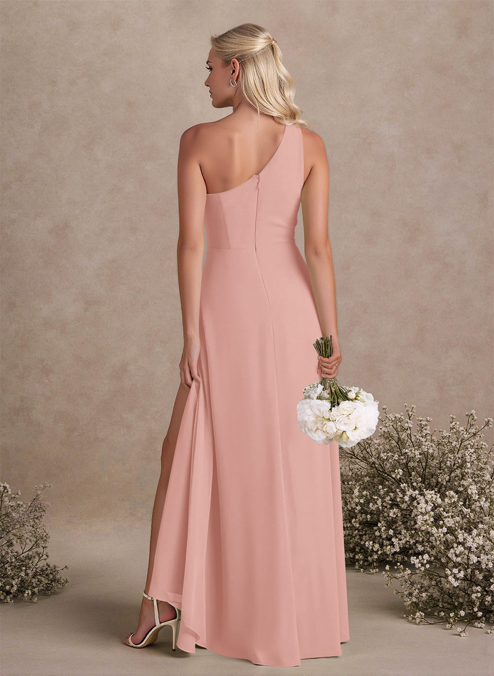 Modest One-Shoulder Sleeveless Chiffon Bridesmaid Dresses With Twisted Knot, product image 101