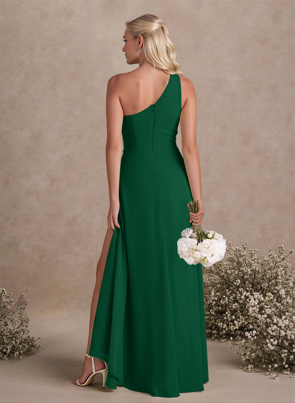 Modest One-Shoulder Sleeveless Chiffon Bridesmaid Dresses With Twisted Knot, product image 10