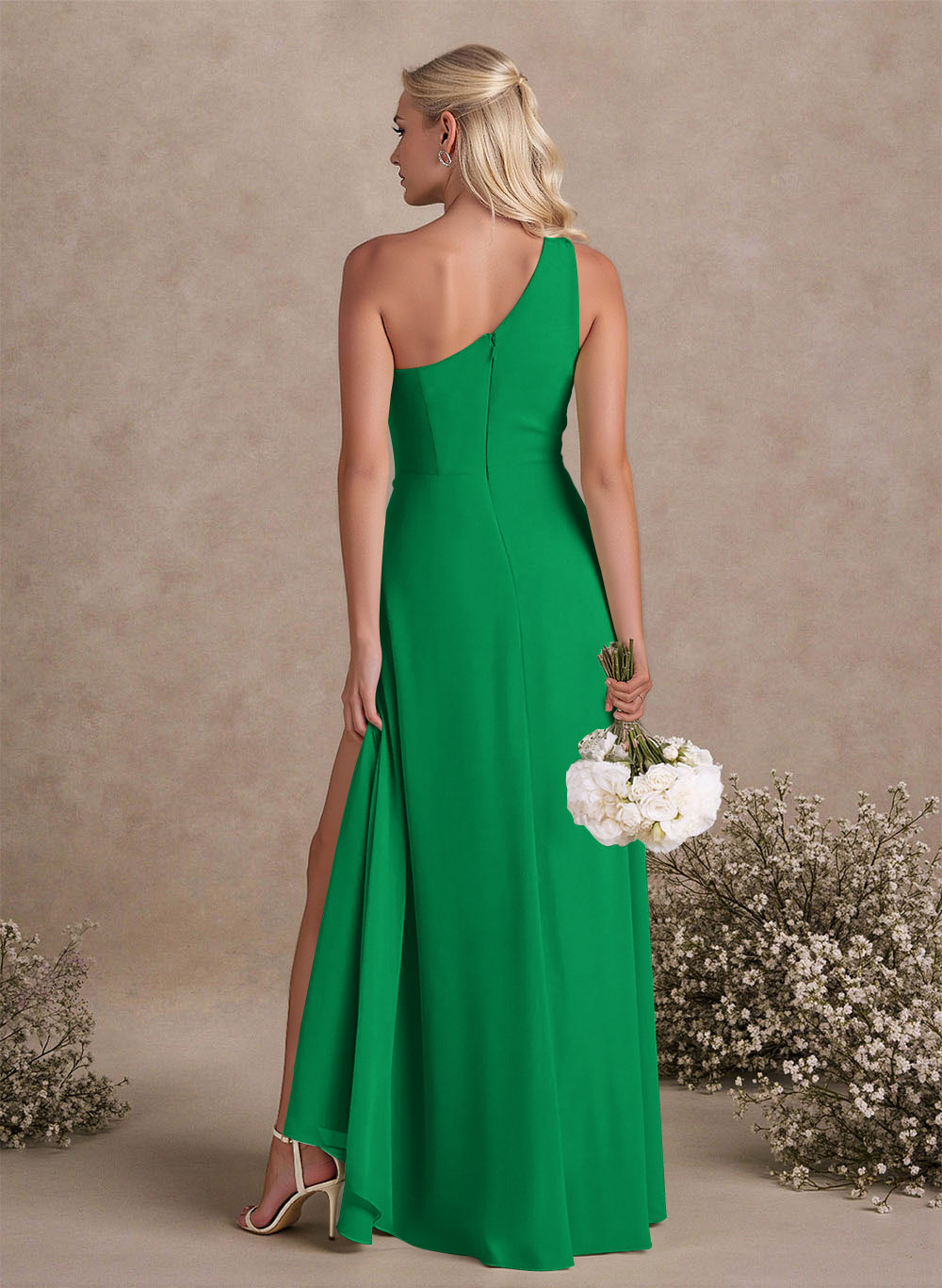 Modest One-Shoulder Sleeveless Chiffon Bridesmaid Dresses With Twisted Knot, product image 12