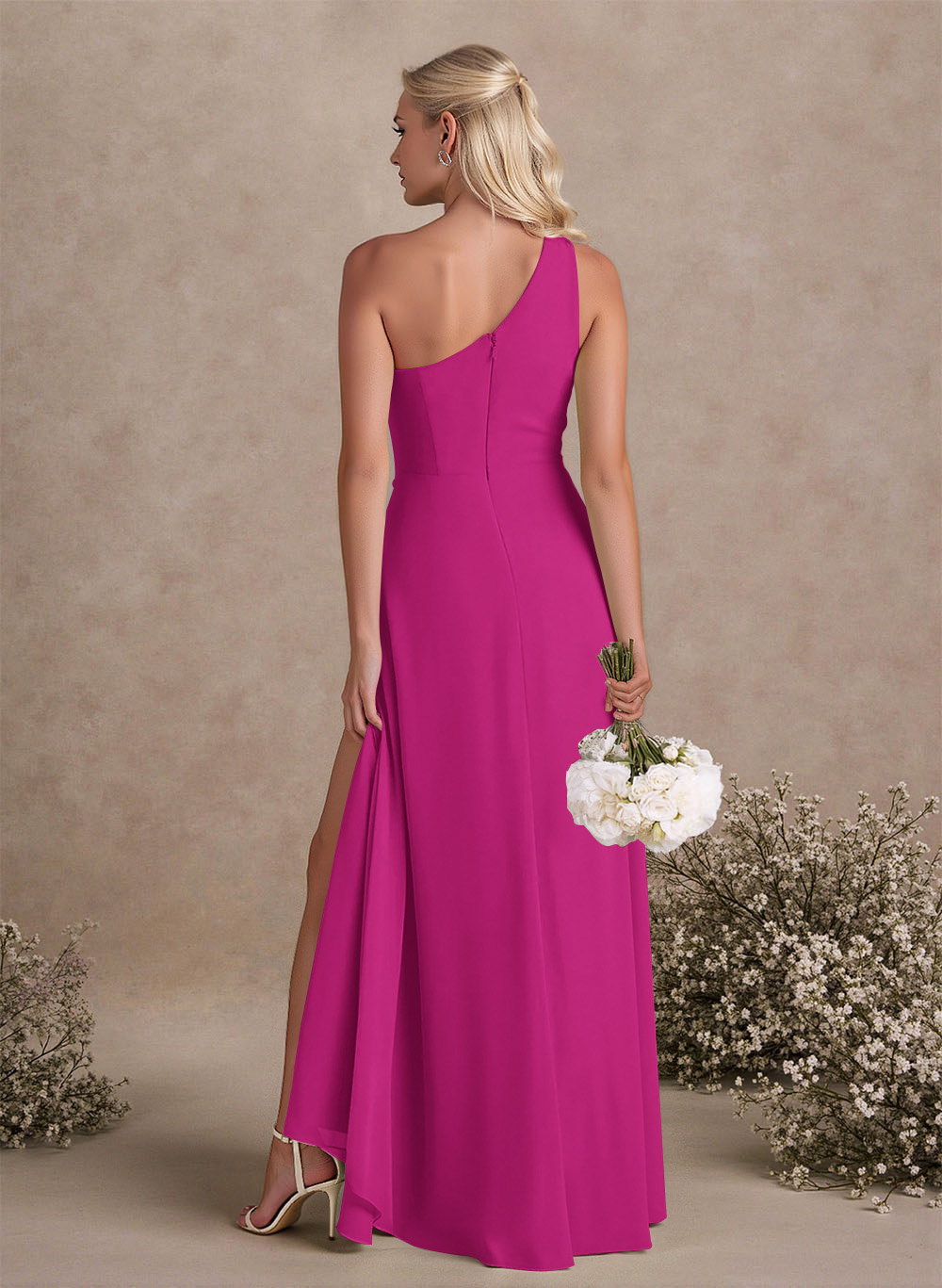 Modest One-Shoulder Sleeveless Chiffon Bridesmaid Dresses With Twisted Knot, product image 62
