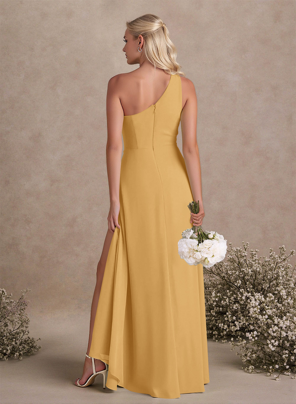 Modest One-Shoulder Sleeveless Chiffon Bridesmaid Dresses With Twisted Knot, product image 38