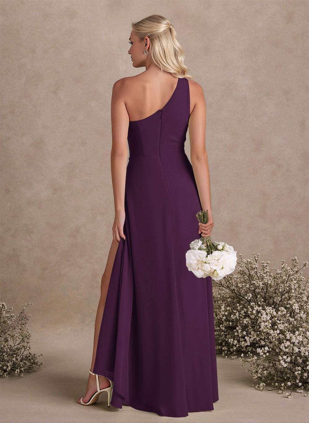 Modest One-Shoulder Sleeveless Chiffon Bridesmaid Dresses With Twisted Knot, product image 68
