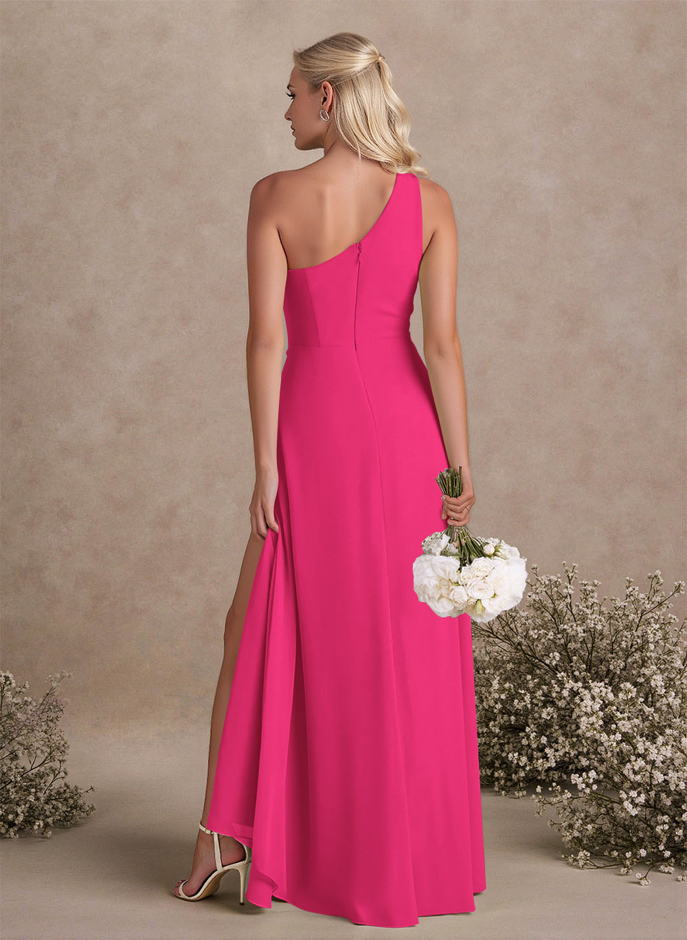 Modest One-Shoulder Sleeveless Chiffon Bridesmaid Dresses With Twisted Knot, product image 64