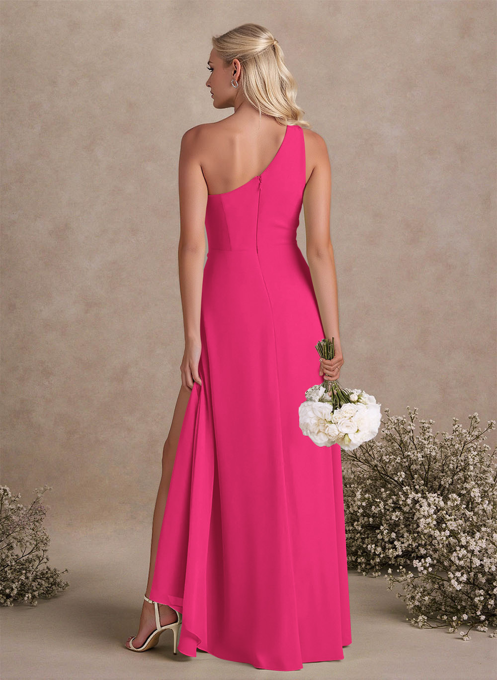 Modest One-Shoulder Sleeveless Chiffon Bridesmaid Dresses With Twisted Knot, product image 64