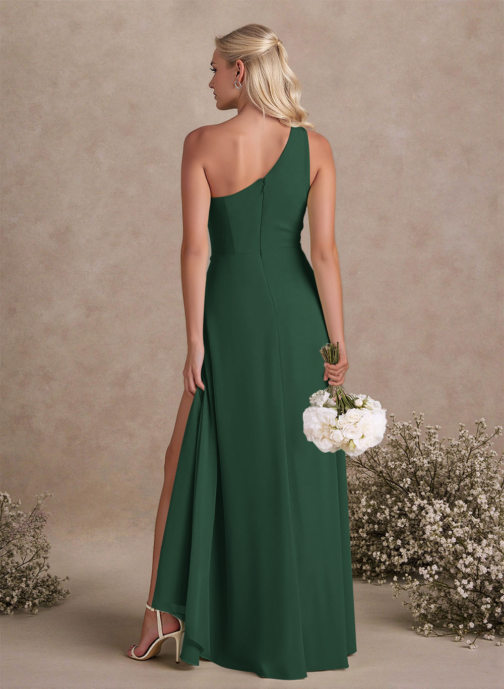 Modest One-Shoulder Sleeveless Chiffon Bridesmaid Dresses With Twisted Knot, product image 56