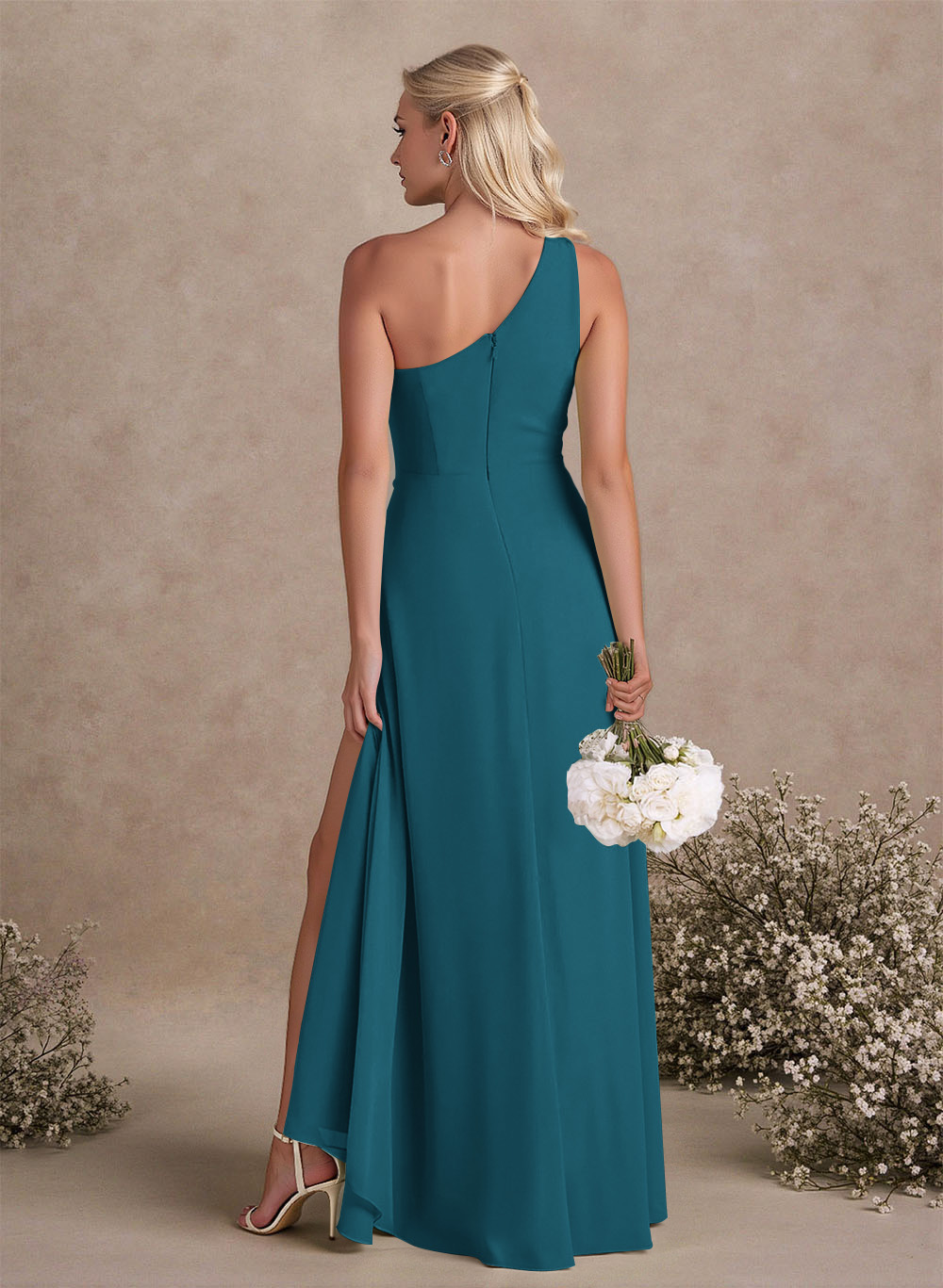Modest One-Shoulder Sleeveless Chiffon Bridesmaid Dresses With Twisted Knot, product image 129