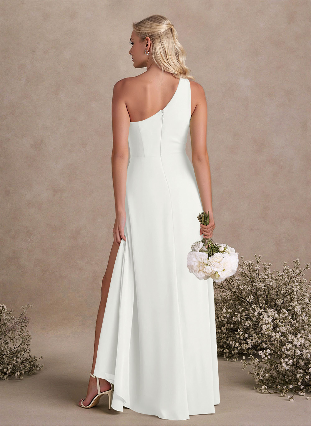 Modest One-Shoulder Sleeveless Chiffon Bridesmaid Dresses With Twisted Knot, product image 30