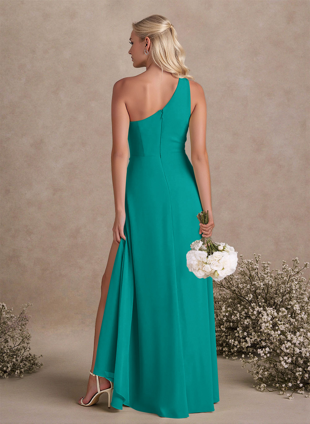 Modest One-Shoulder Sleeveless Chiffon Bridesmaid Dresses With Twisted Knot, product image 52