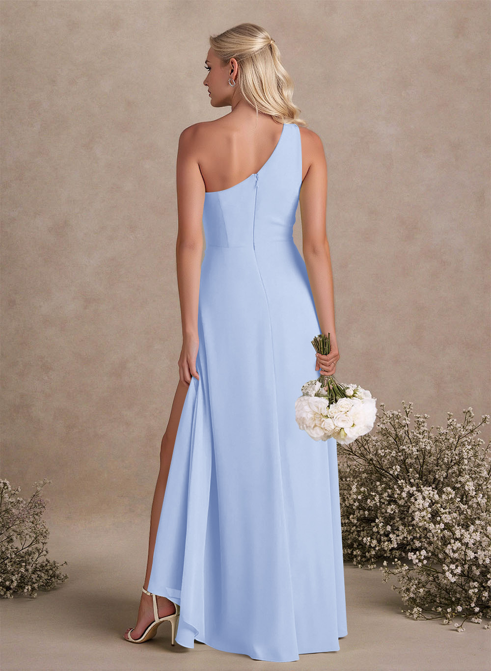 Modest One-Shoulder Sleeveless Chiffon Bridesmaid Dresses With Twisted Knot, product image 74