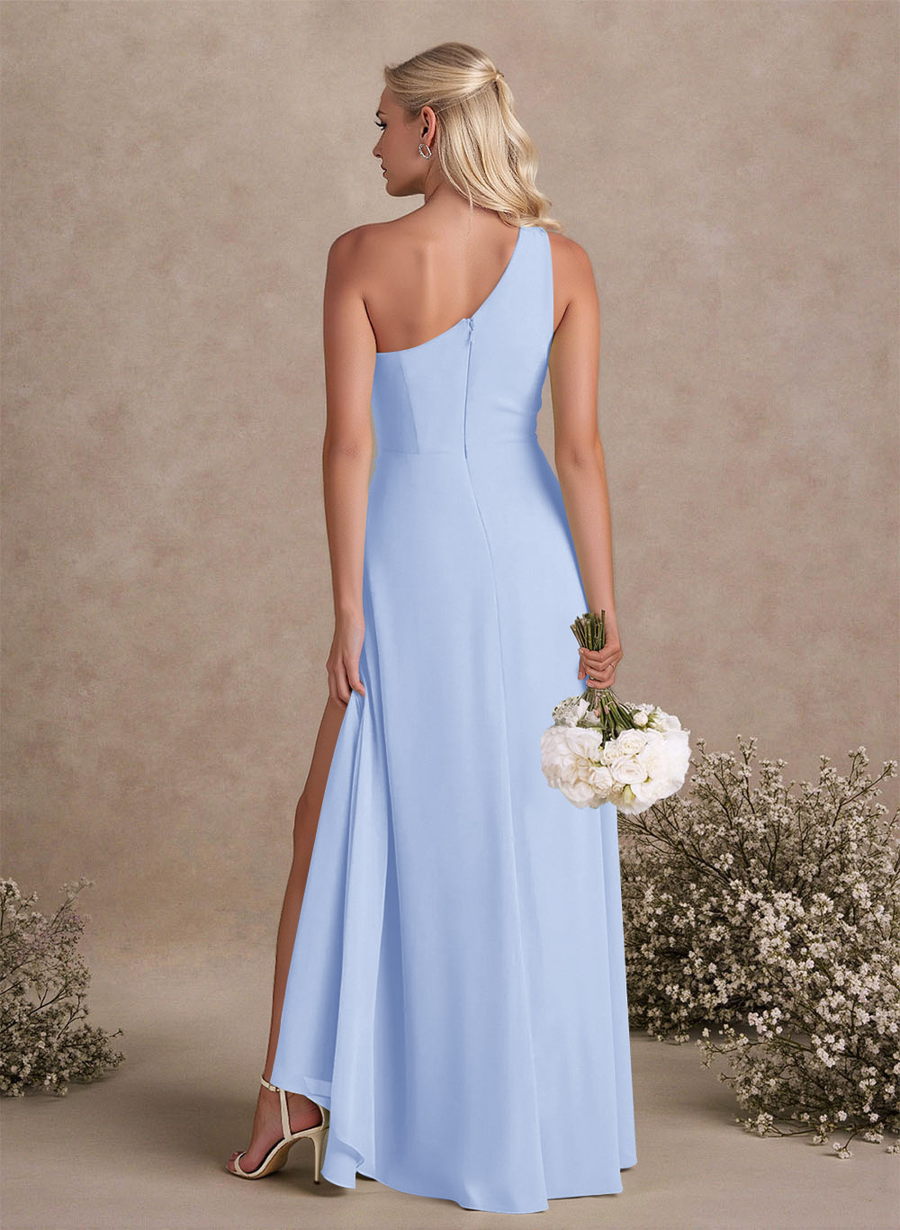 Modest One-Shoulder Sleeveless Chiffon Bridesmaid Dresses With Twisted Knot, product image 74