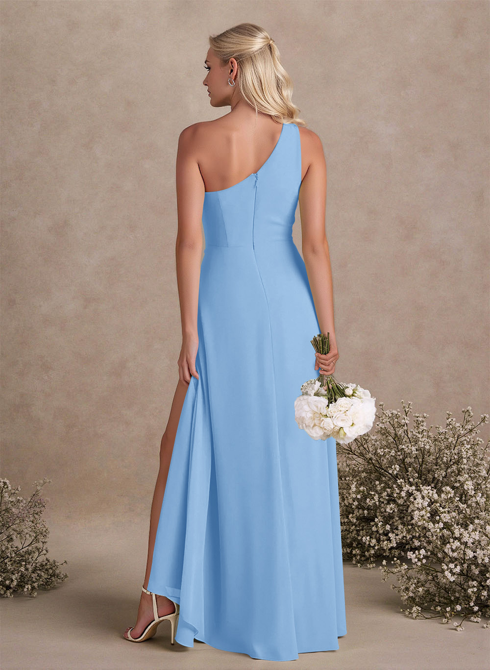 Modest One-Shoulder Sleeveless Chiffon Bridesmaid Dresses With Twisted Knot, product image 121