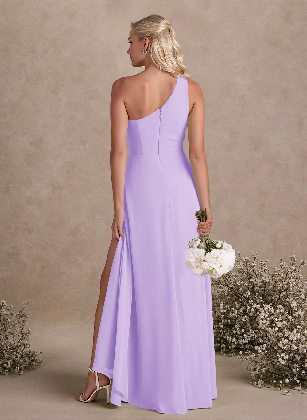 Modest One-Shoulder Sleeveless Chiffon Bridesmaid Dresses With Twisted Knot, product image 76