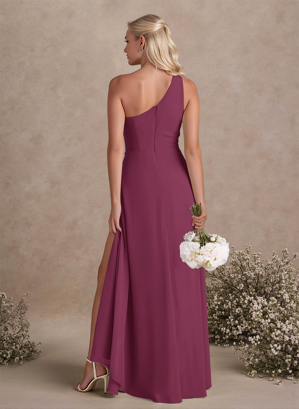 Modest One-Shoulder Sleeveless Chiffon Bridesmaid Dresses With Twisted Knot, product image 109