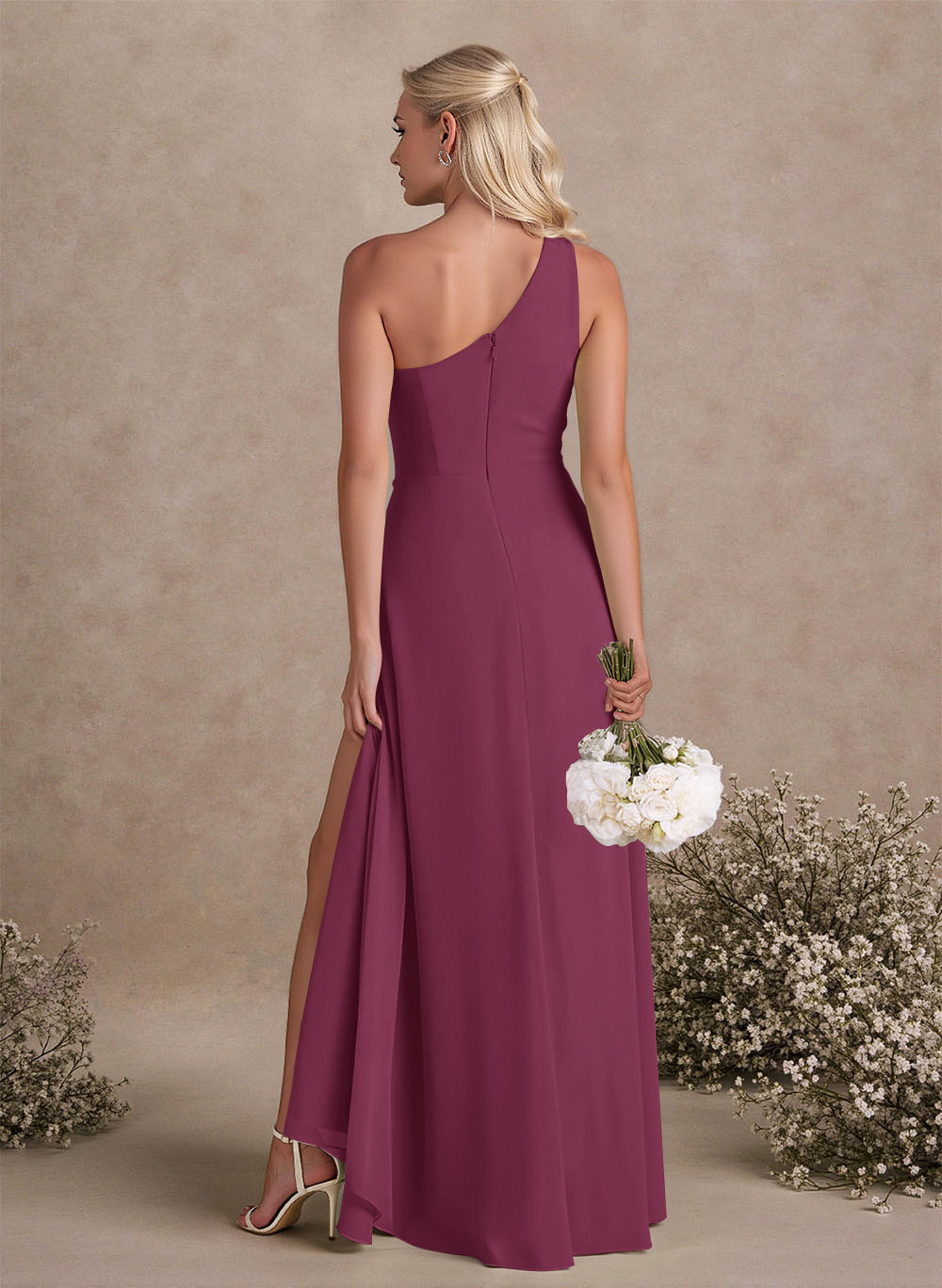 Modest One-Shoulder Sleeveless Chiffon Bridesmaid Dresses With Twisted Knot, product image 109