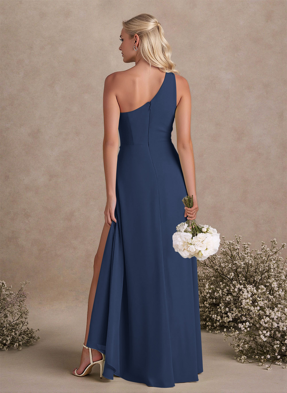 Modest One-Shoulder Sleeveless Chiffon Bridesmaid Dresses With Twisted Knot, product image 137